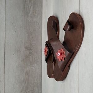 Bodrumlu Womens Leather Loop Toe Sandals Flats shoes sz 8